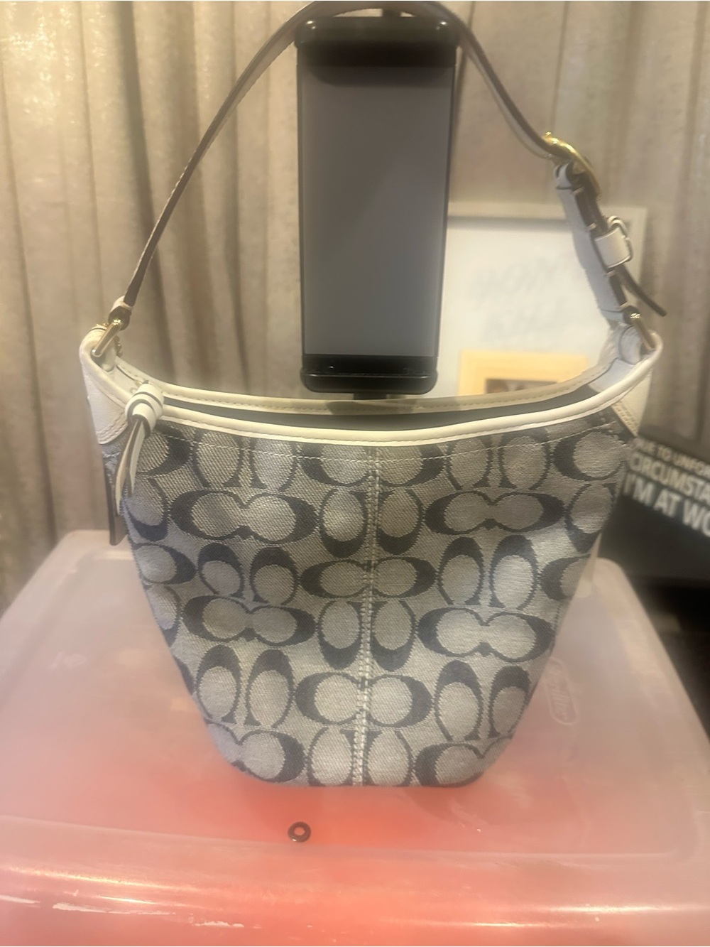 Coach Mini Monogram Canvas Shoulder Bag in Denim (white-blue)